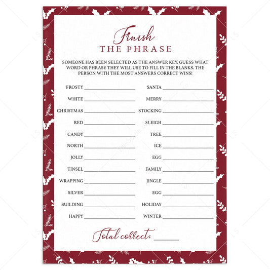 Christmas Finish The Phrase Game Printable by LittleSizzle