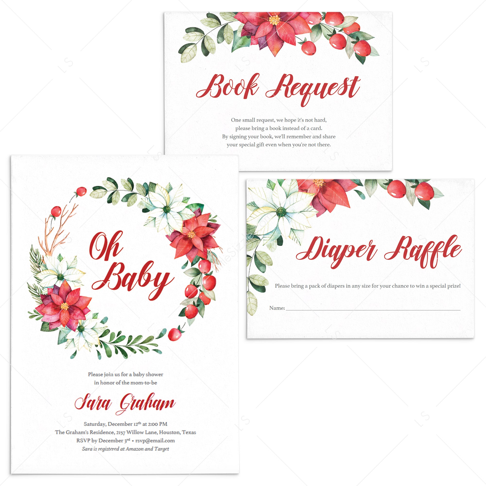 Floral Christmas Baby Shower Invitation Set by LittleSizzle