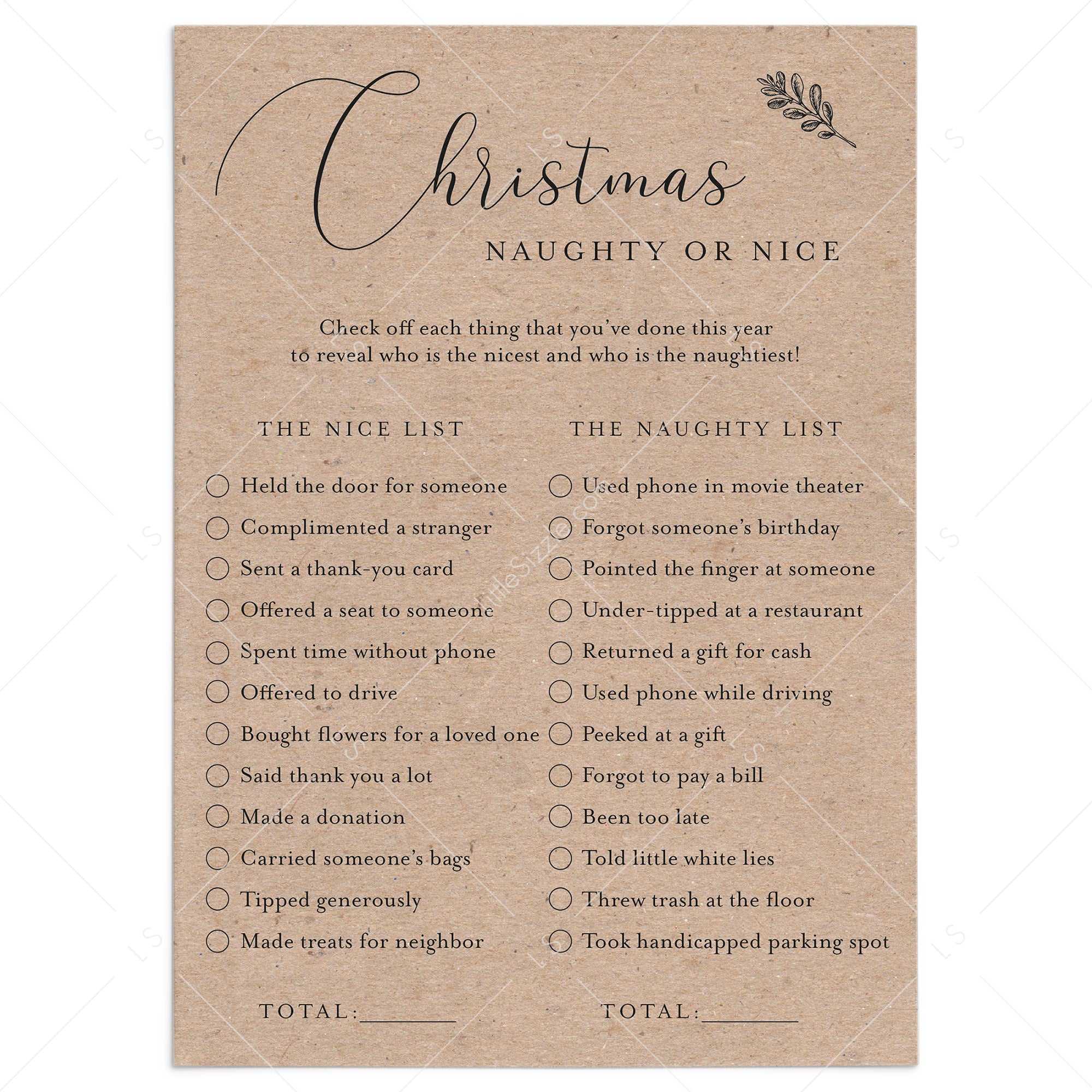 Rustic Christmas Game Naughty or Nice Printable by LittleSizzle