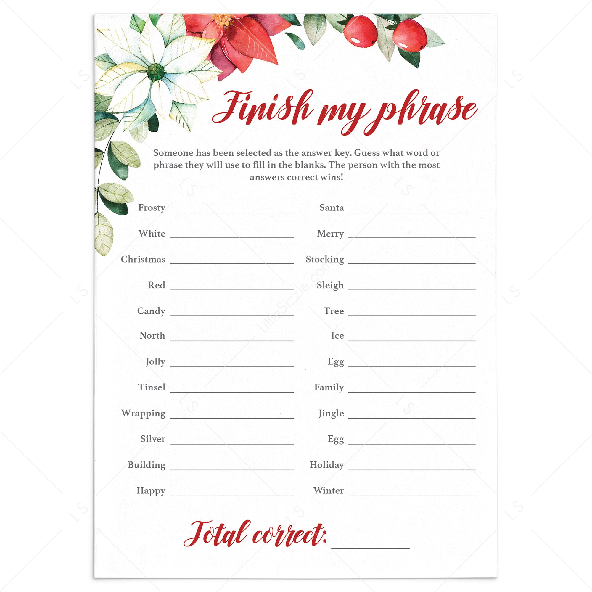 Christmas Finish My Phrase Printable by LittleSizzle