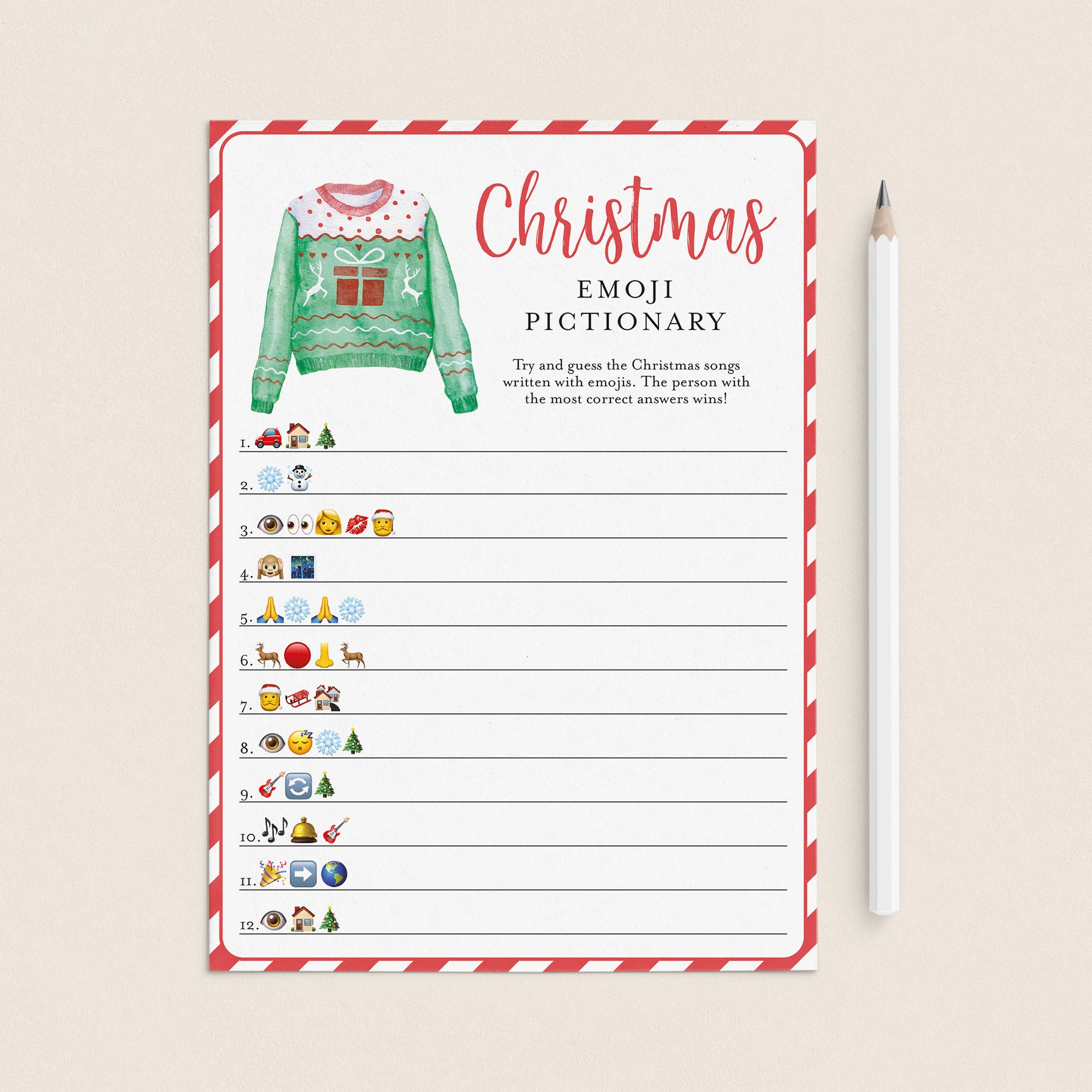 Christmas Carol Emoji Pictionary Game Ugly Sweater Party by LittleSizzle