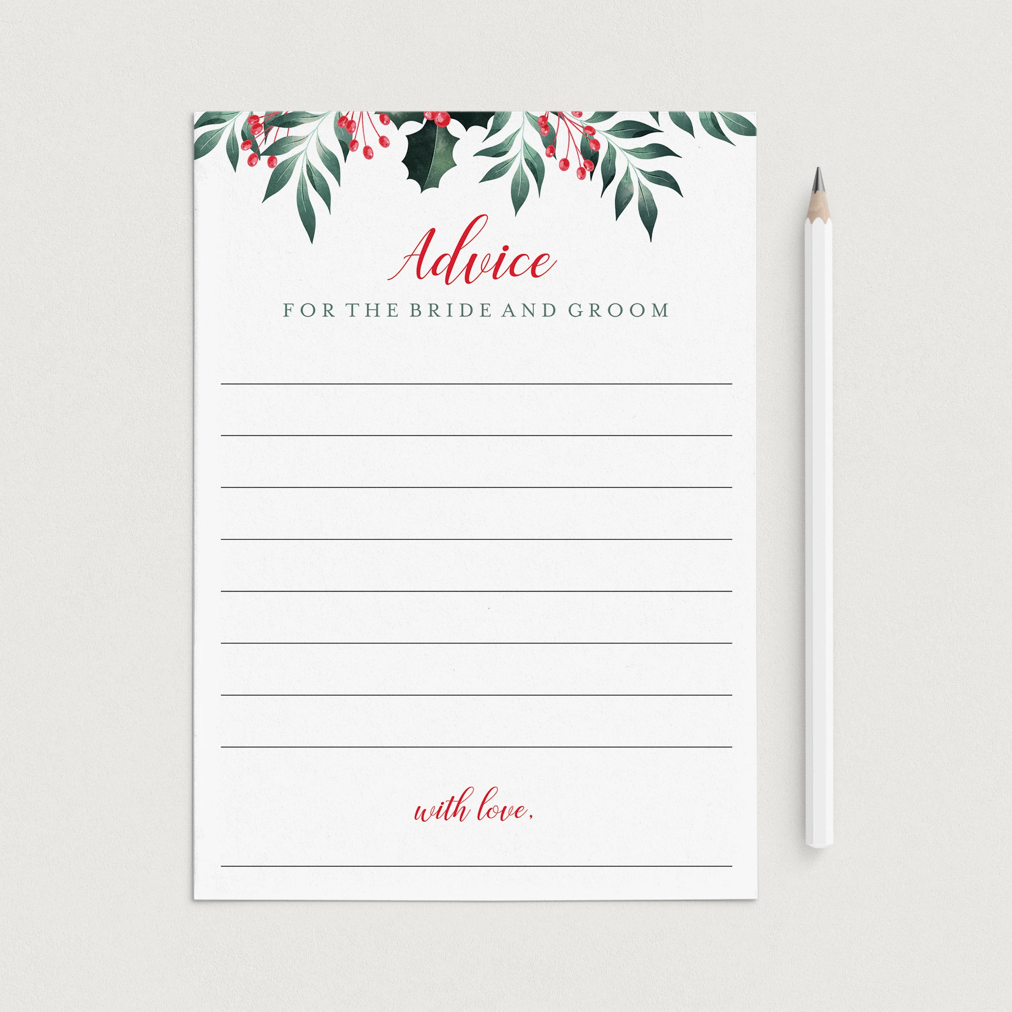 Winter Greenery Wedding Advice Cards Printable by LittleSizzle