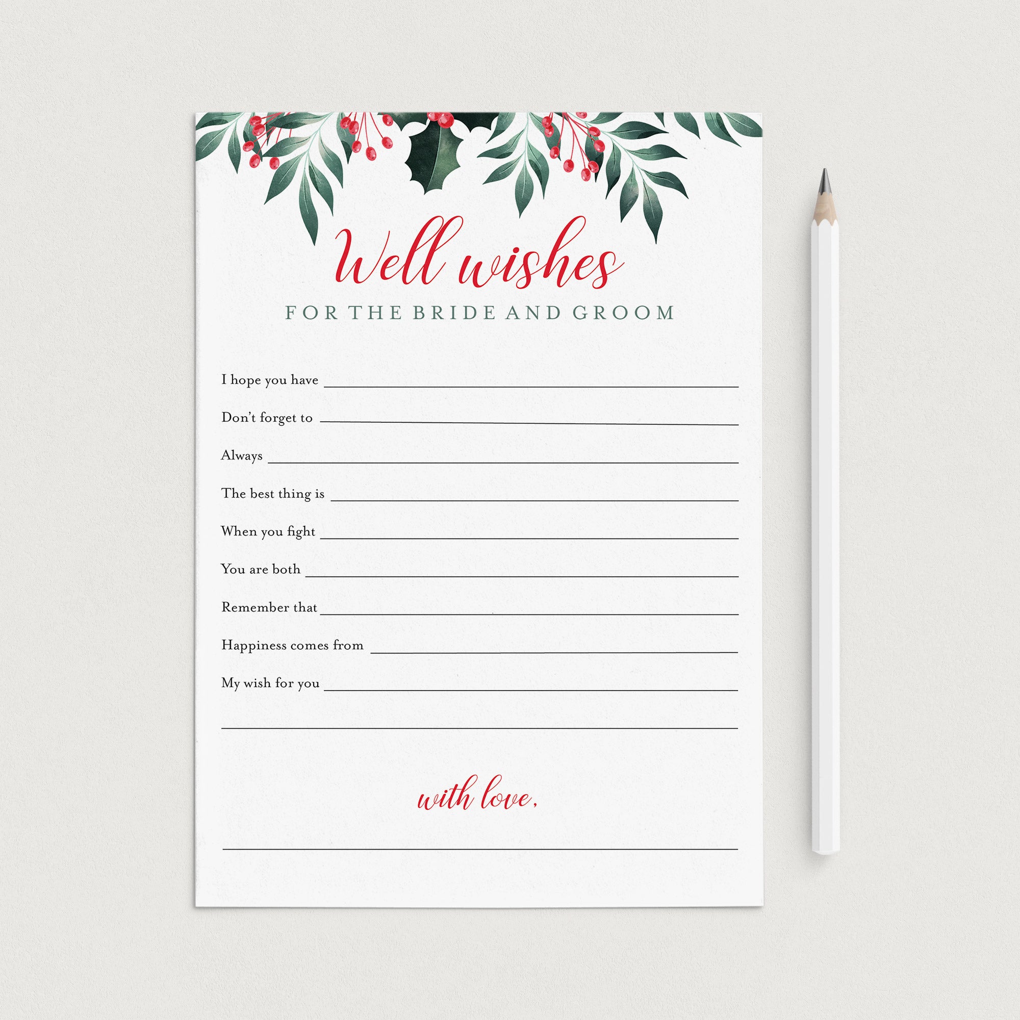 Holiday Theme Wedding Well Wishes Cards Printable by LittleSizzle
