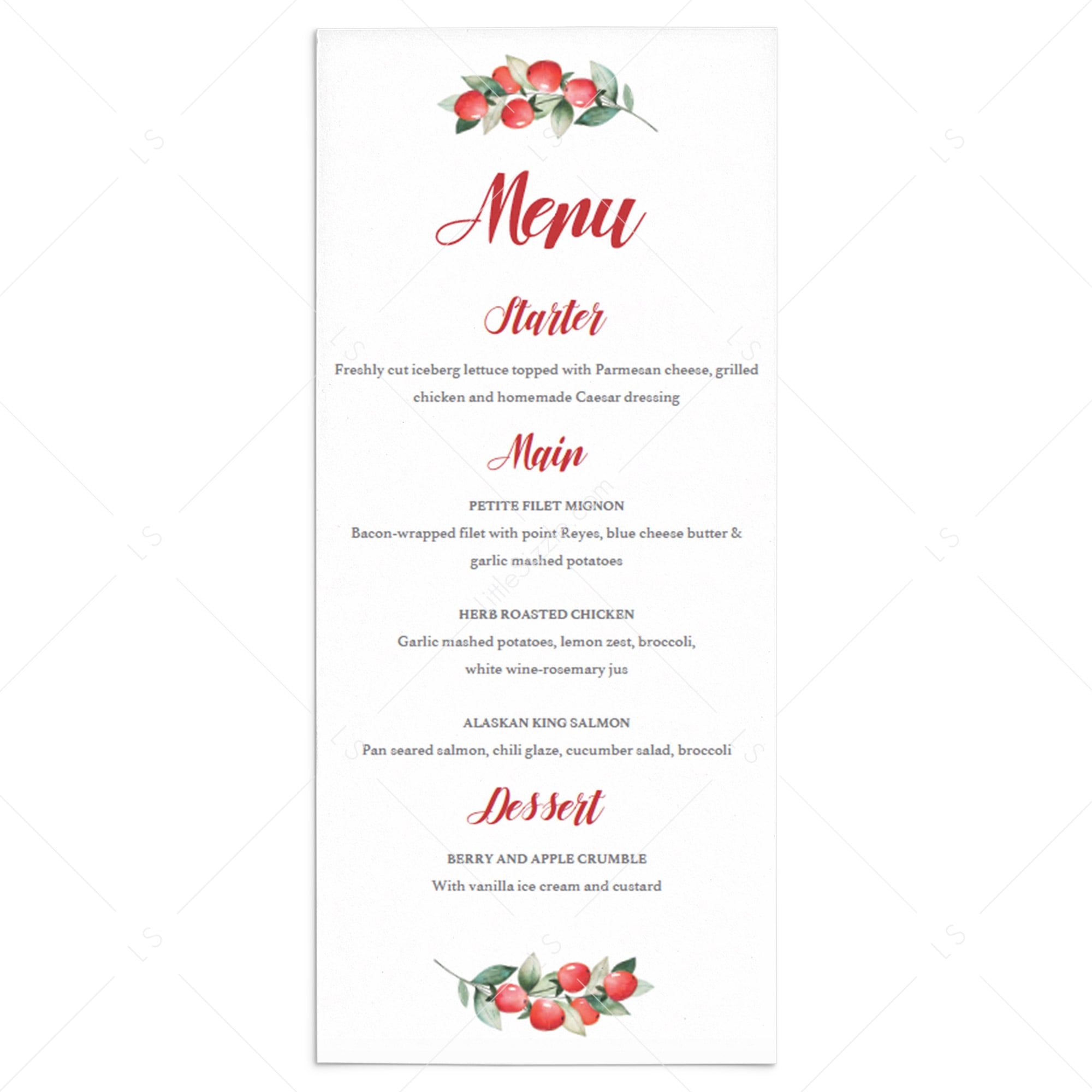 Christmas Dinner Menu Template DIY by LittleSizzle