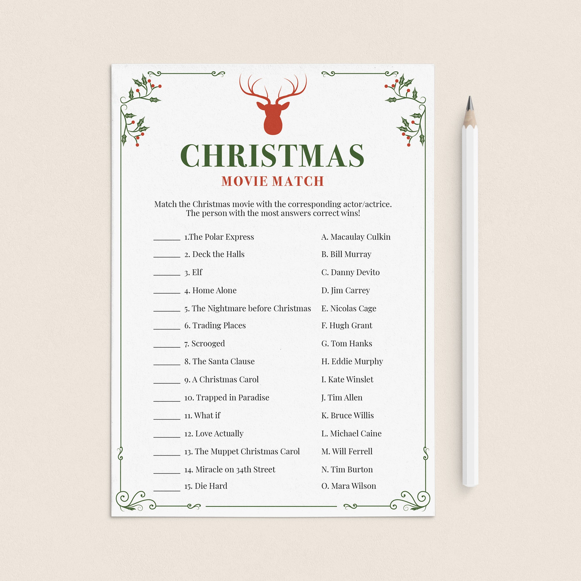 Christmas Game For Adults Printable Xmas Movie Match by LittleSizzle