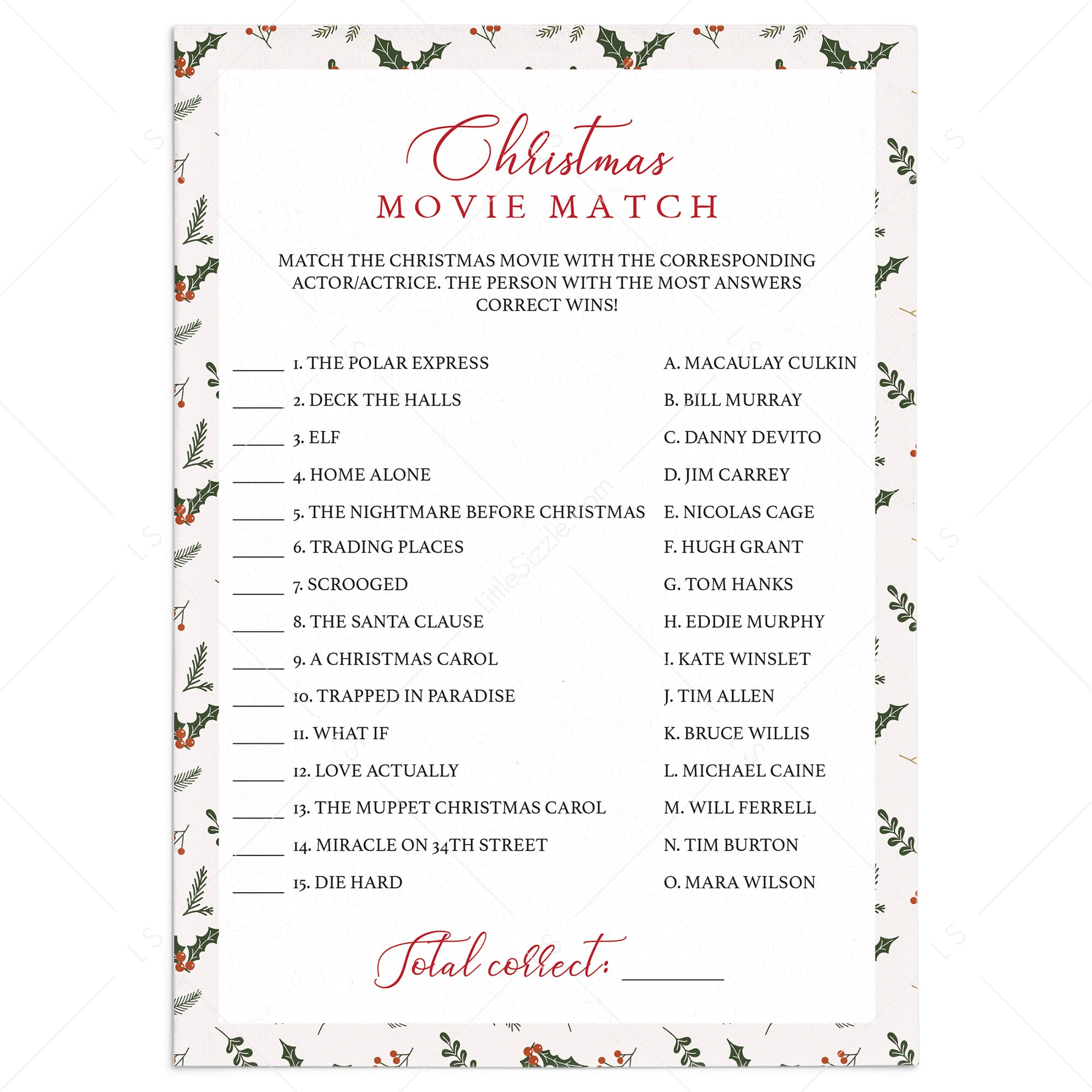 Christmas Movie Trivia Game Instant Download Guess The Holiday Movie Christmas Movie Trivia