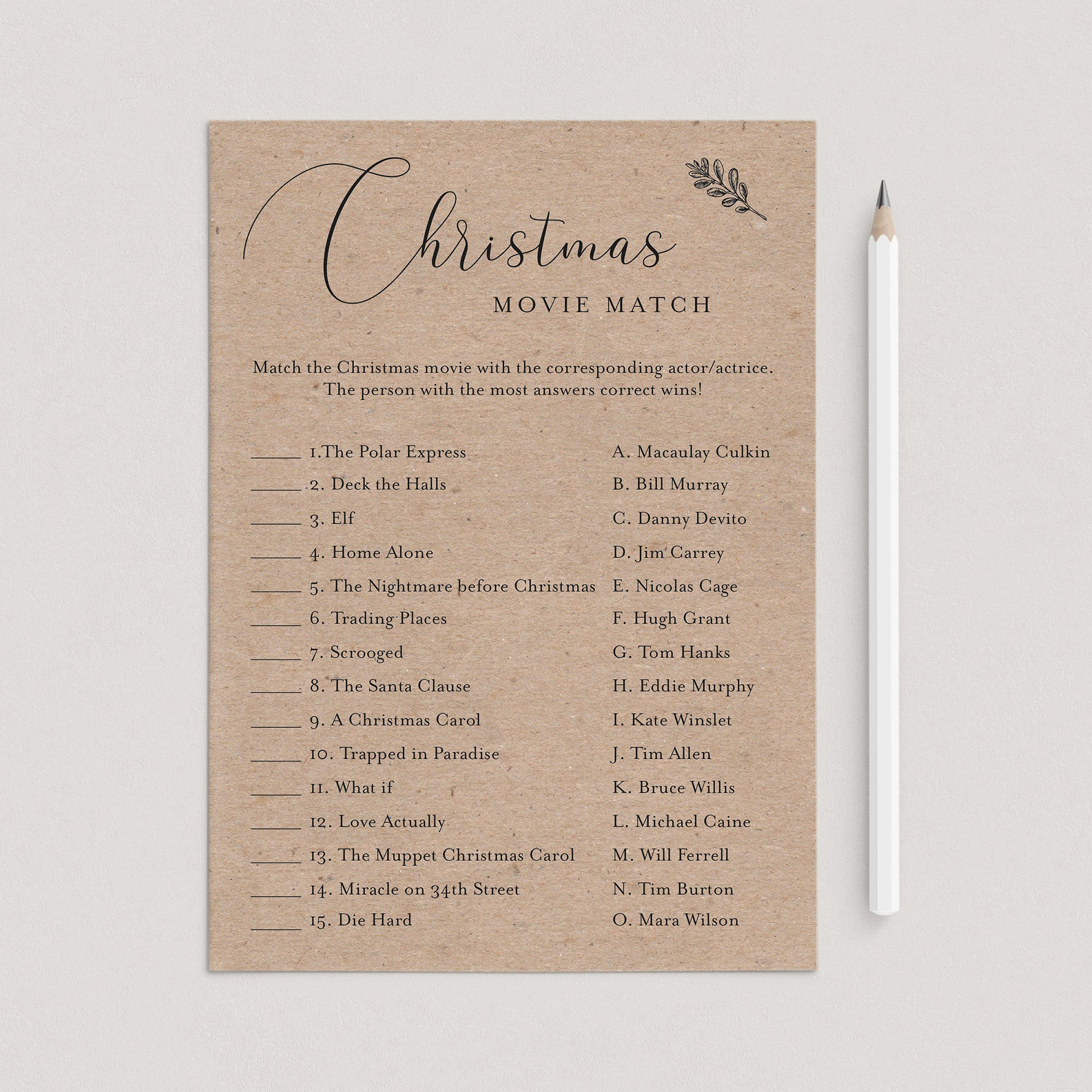 Rustic Christmas Game Printable Movie Trivia by LittleSizzle