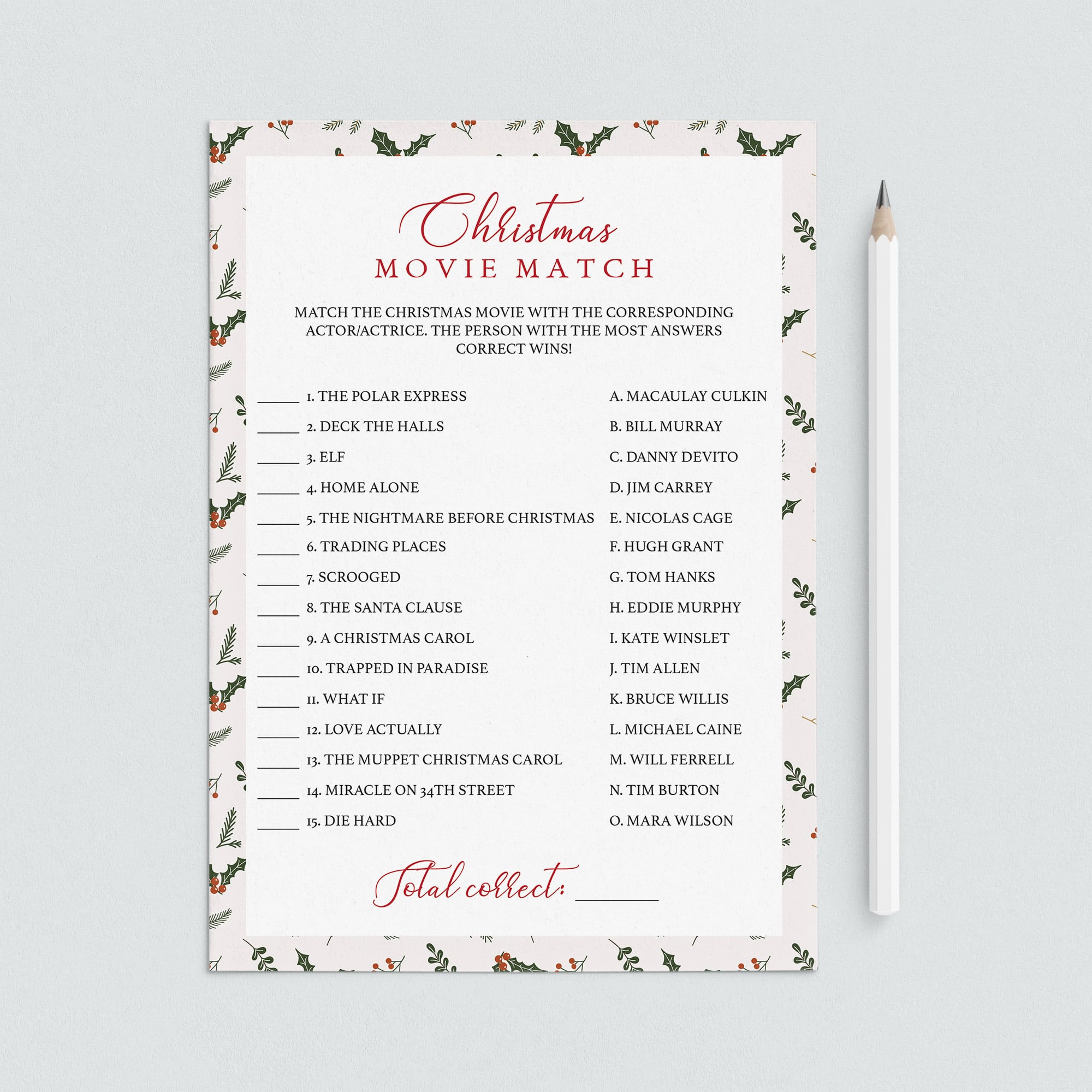 Christmas Movie Trivia Game Instant Download by LittleSizzle