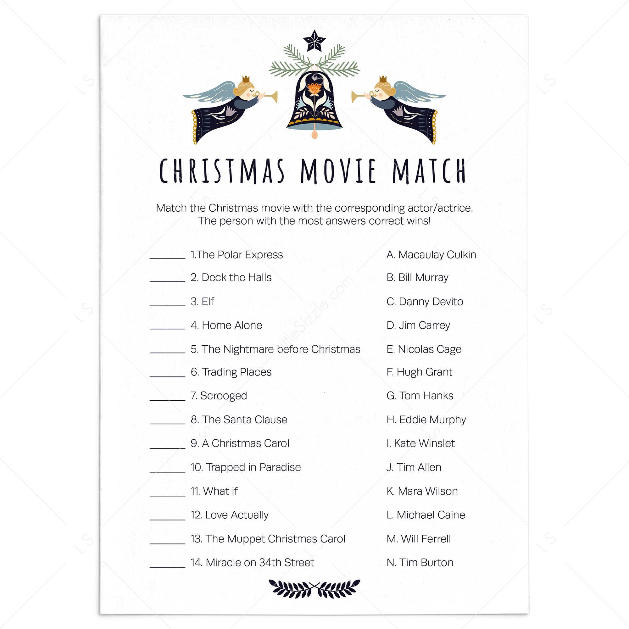 Christmas Office Party Game Printable Movie Match by LittleSizzle