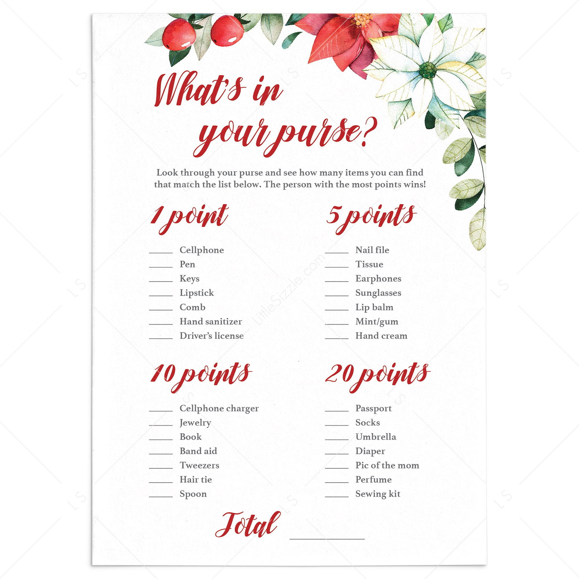 Red Floral Baby Shower Purse Raid Game by LittleSizzle