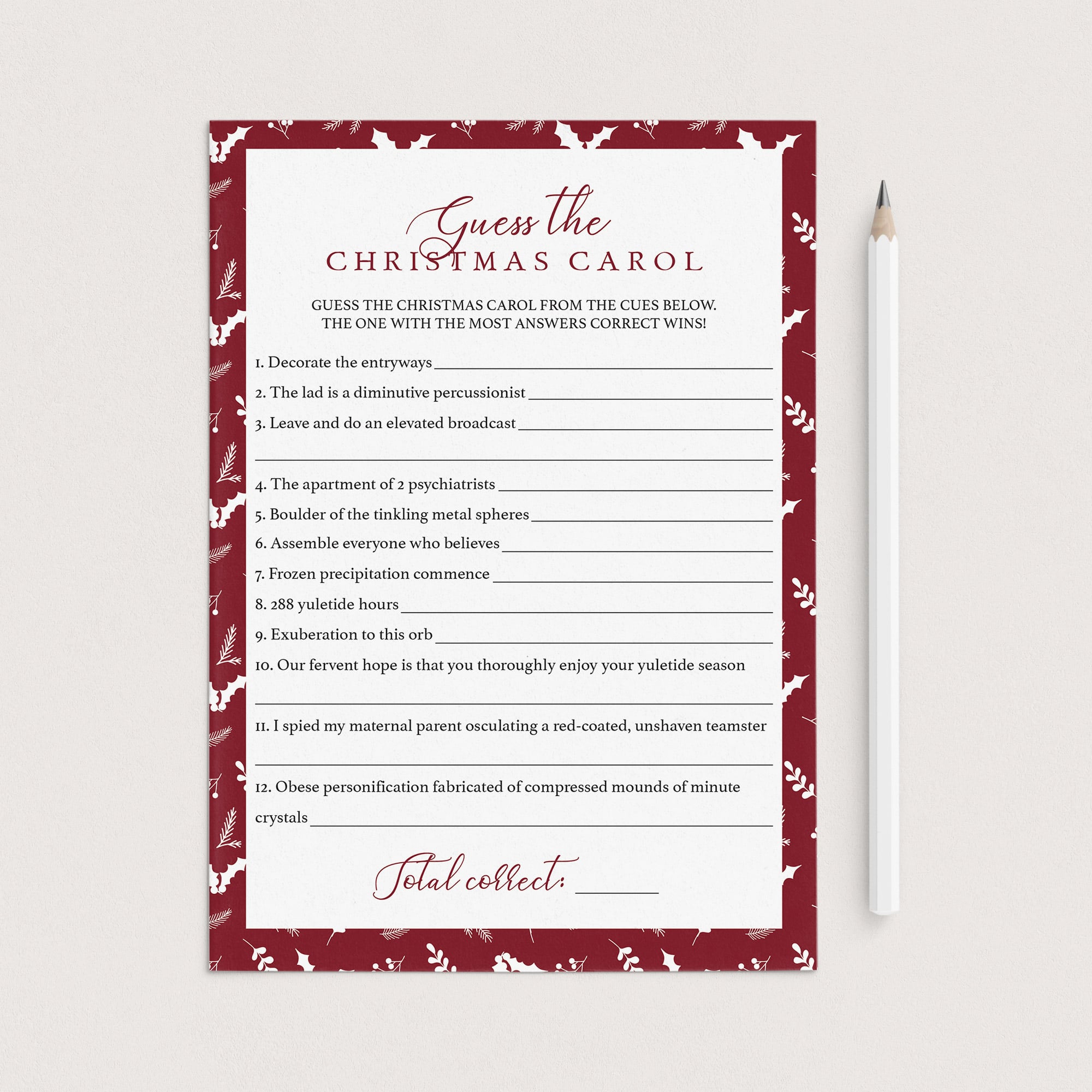 Name The Christmas Song Game Instant Download by LittleSizzle