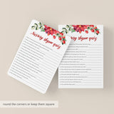 Red Floral Baby Shower Game Nursery Rhyme Quiz