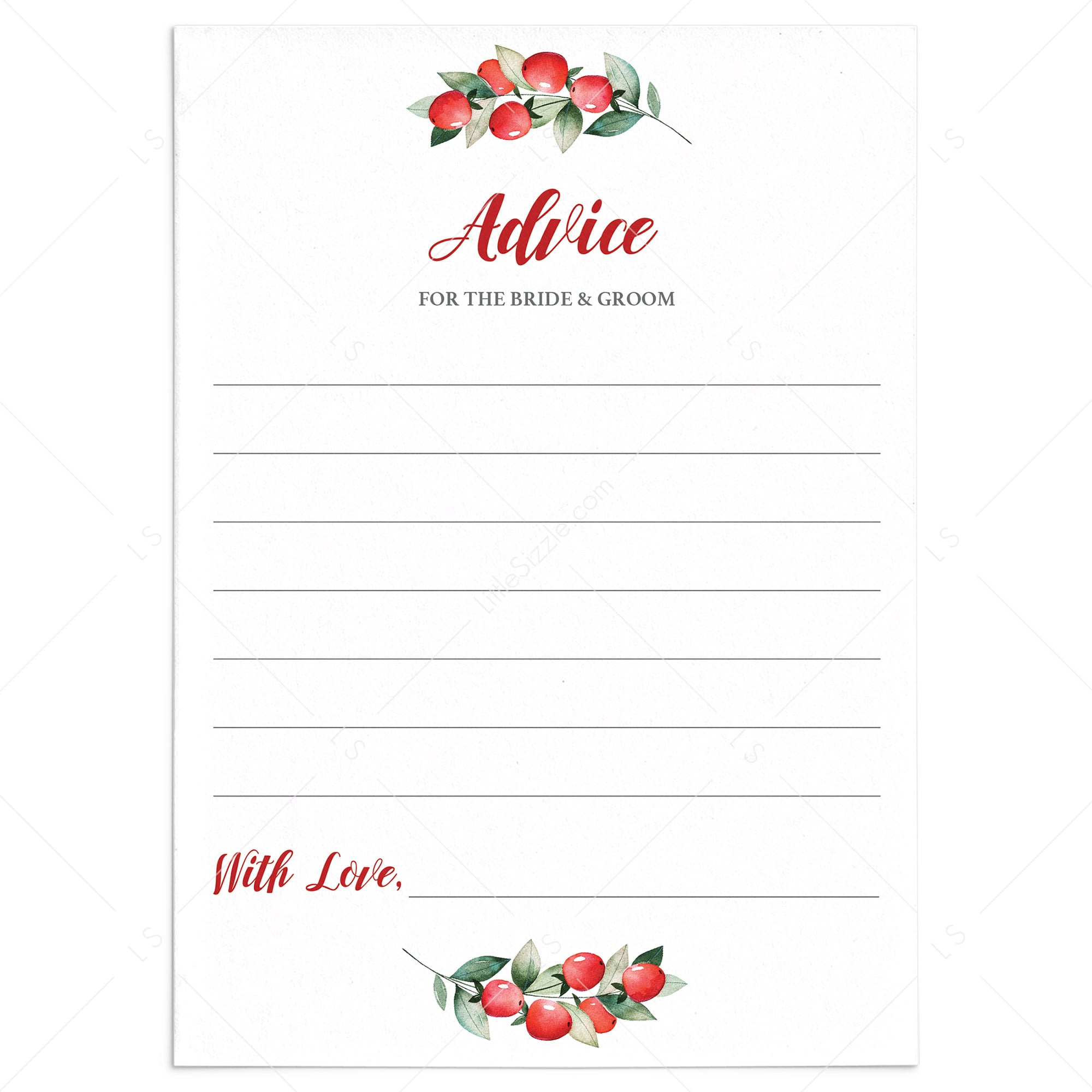 Christmas Wedding Advice Cards Printable by LittleSizzle
