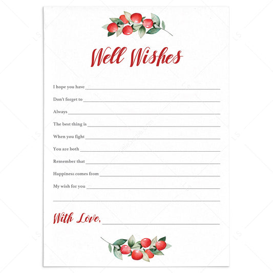 Winter Wedding Well Wishes Cards Printable