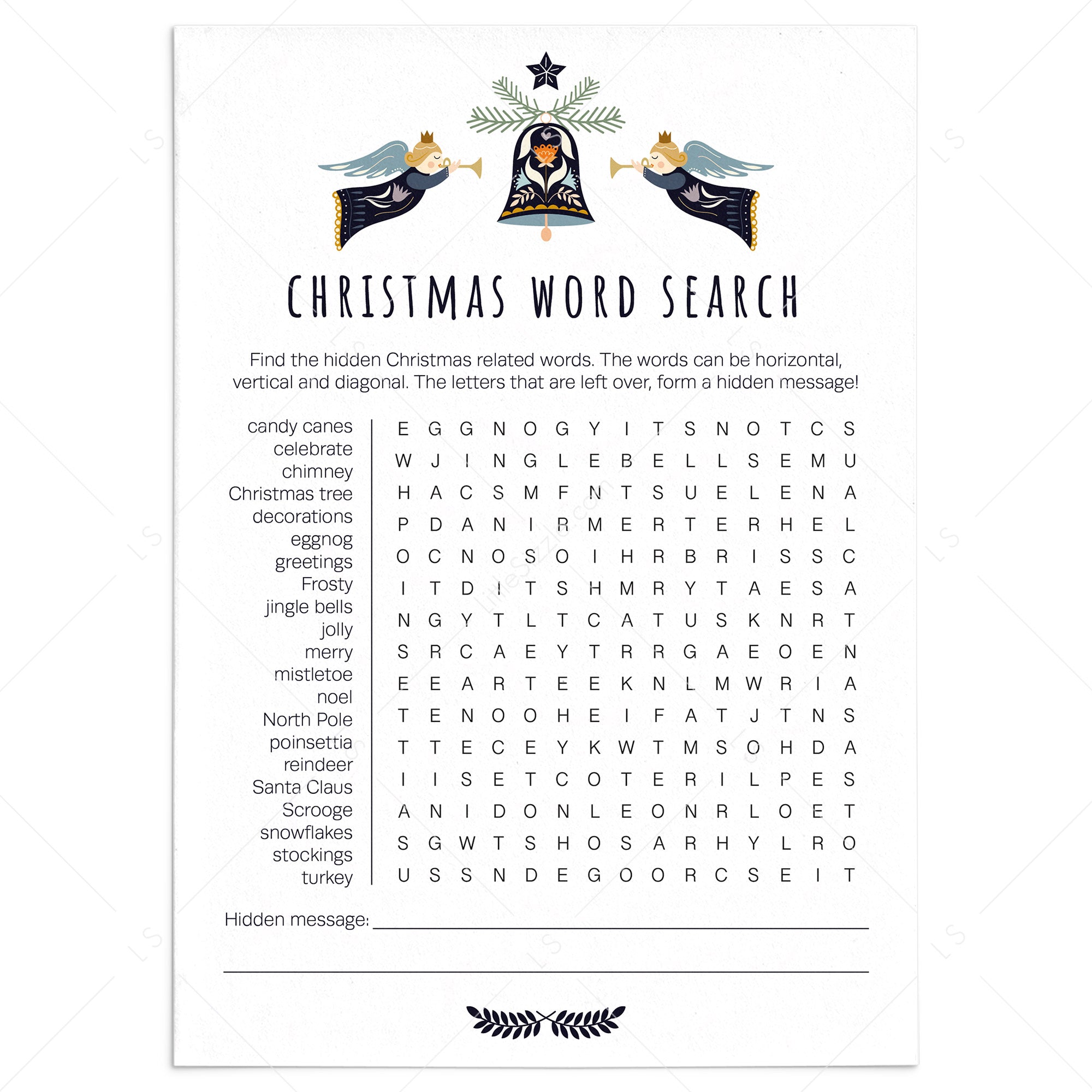 Word Search Christmas Themed Party Game Printable by LittleSizzle