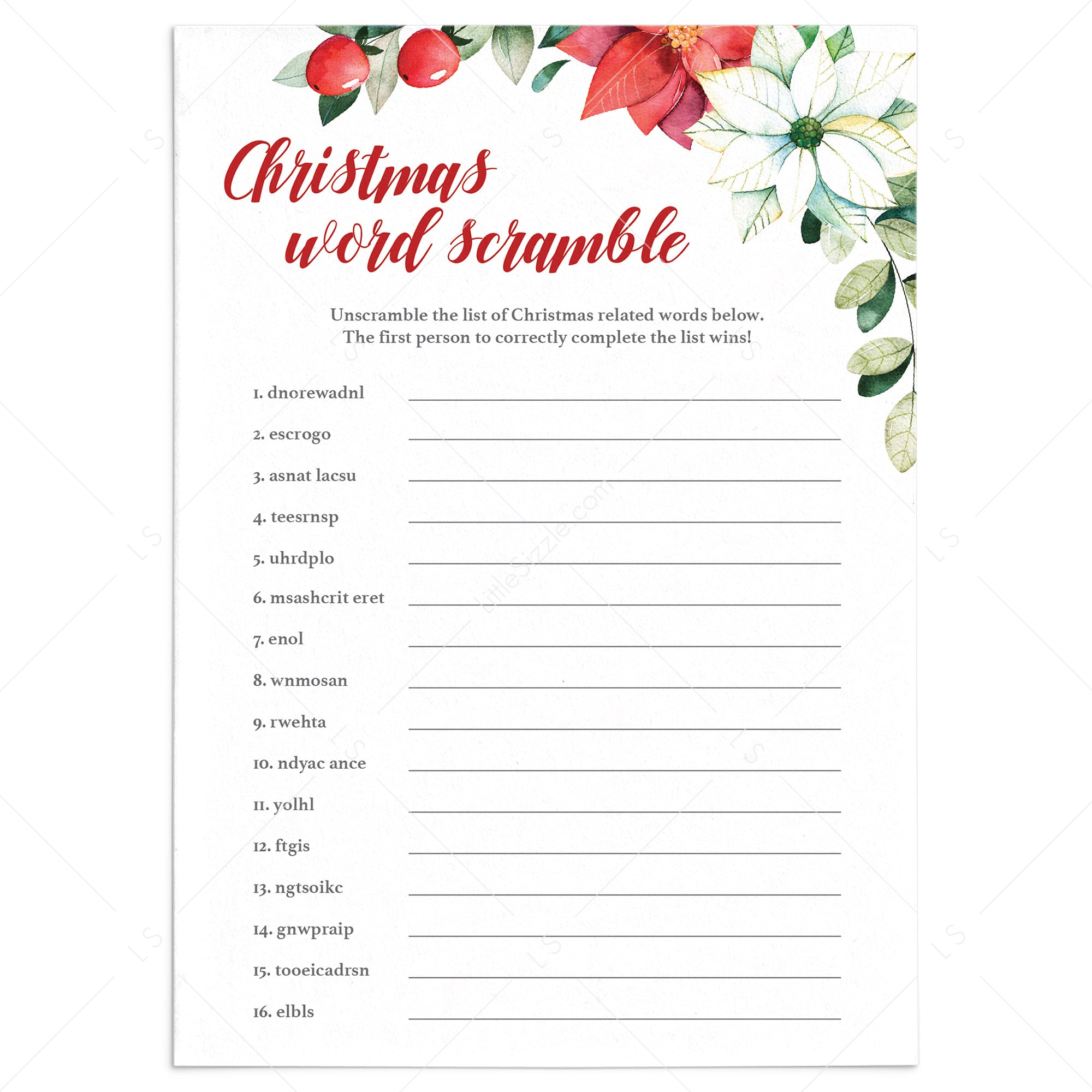 Christmas Word Scramble Game Printable by LittleSizzle