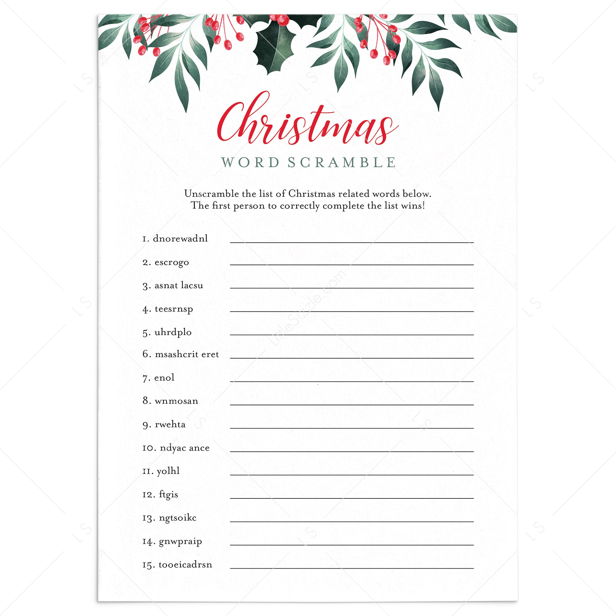 Printable Christmas Word Puzzle with Answers by LittleSizzle
