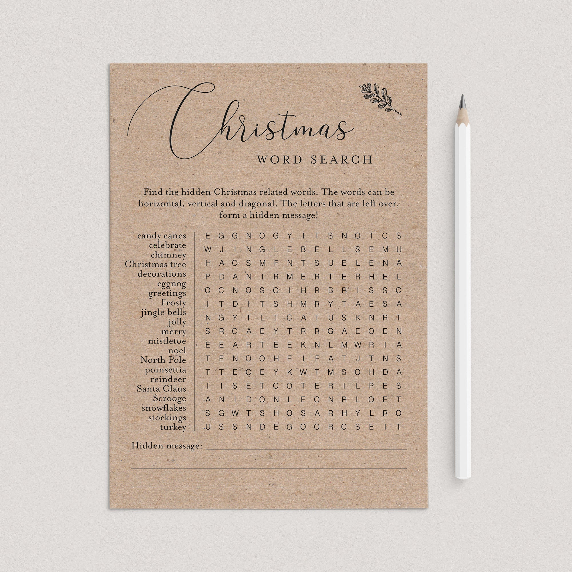 Kraft Paper Christmas Game Word Search Printable by LittleSizzle
