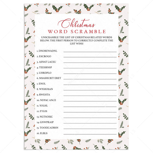 Unscramble The Christmas Words Game Printable by LittleSizzle