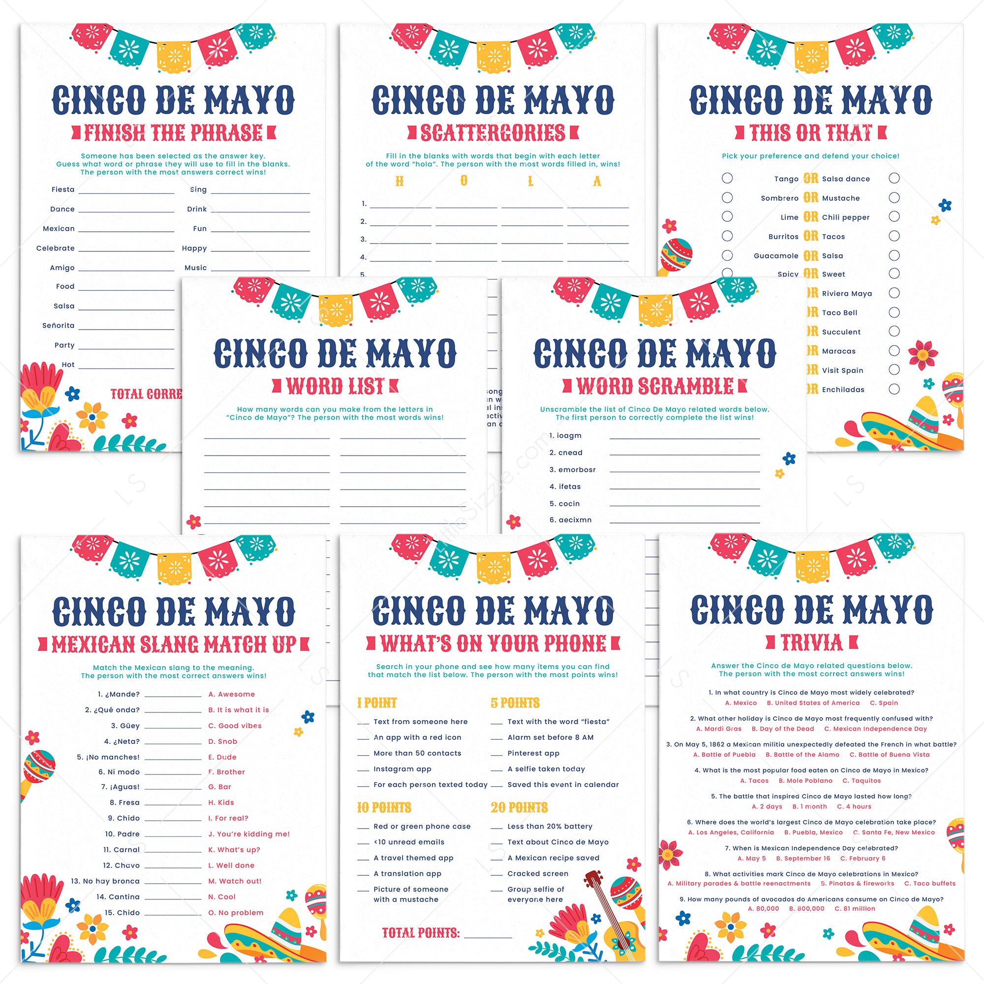8 Cinco de Mayo Party Games Printable by LittleSizzle