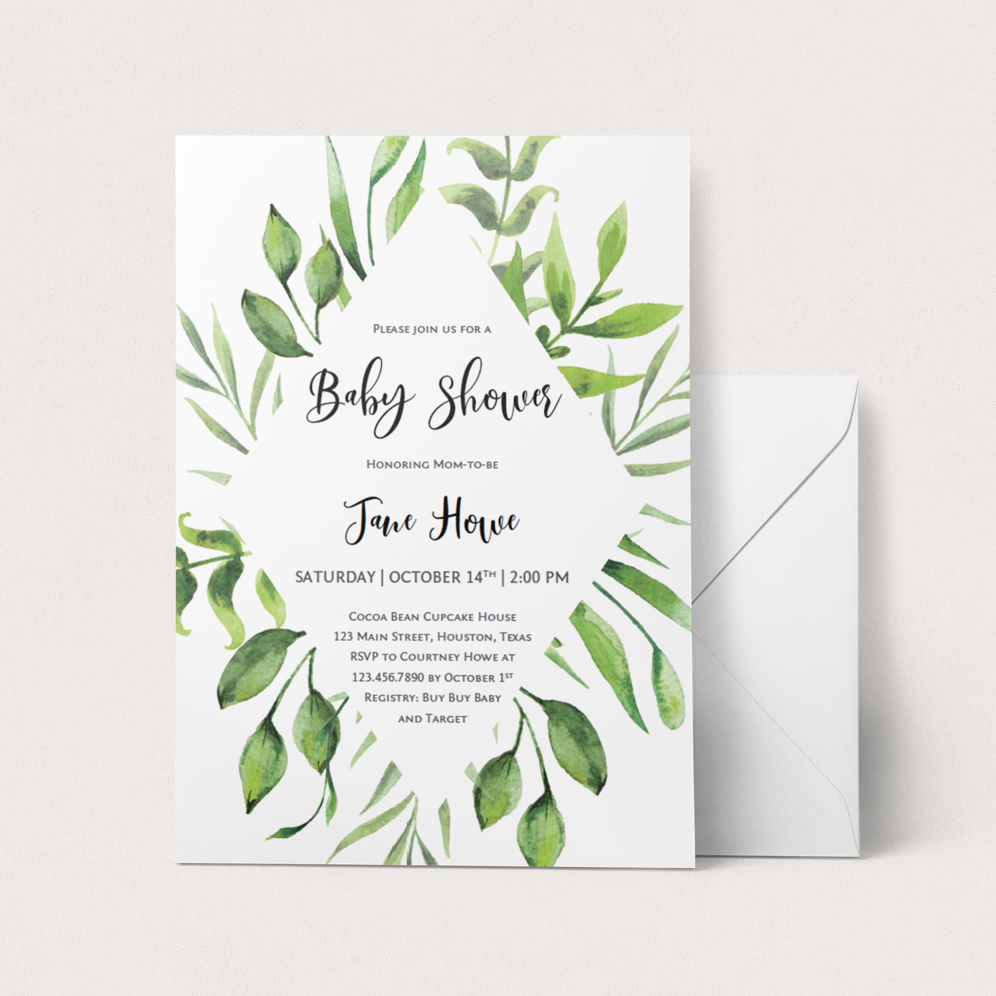 Green frame baby shower party invites DIY by LittleSizzle