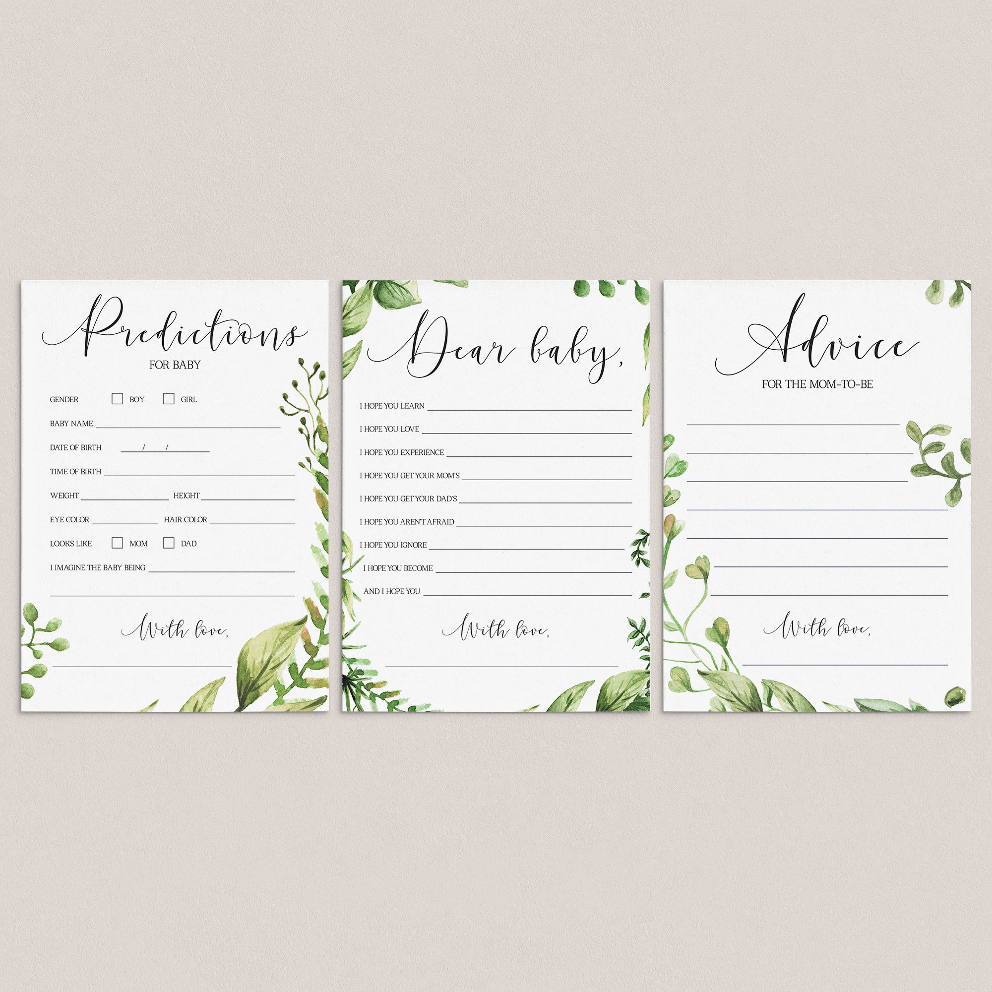 Green baby shower printable game package by LittleSizzle