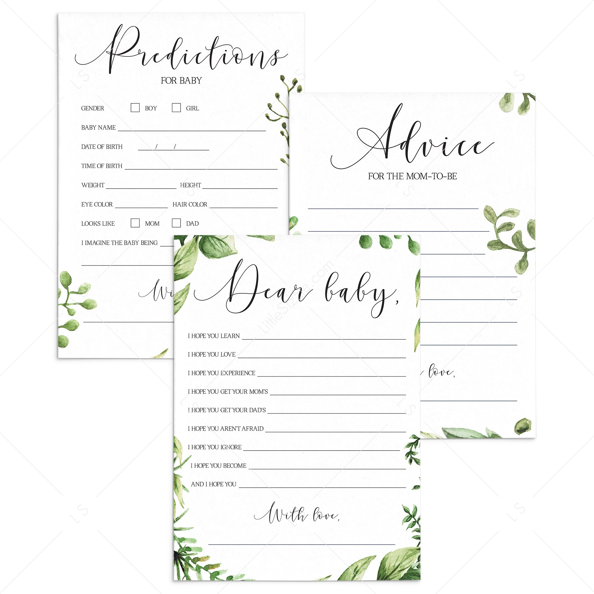 Green baby shower printable game package by LittleSizzle
