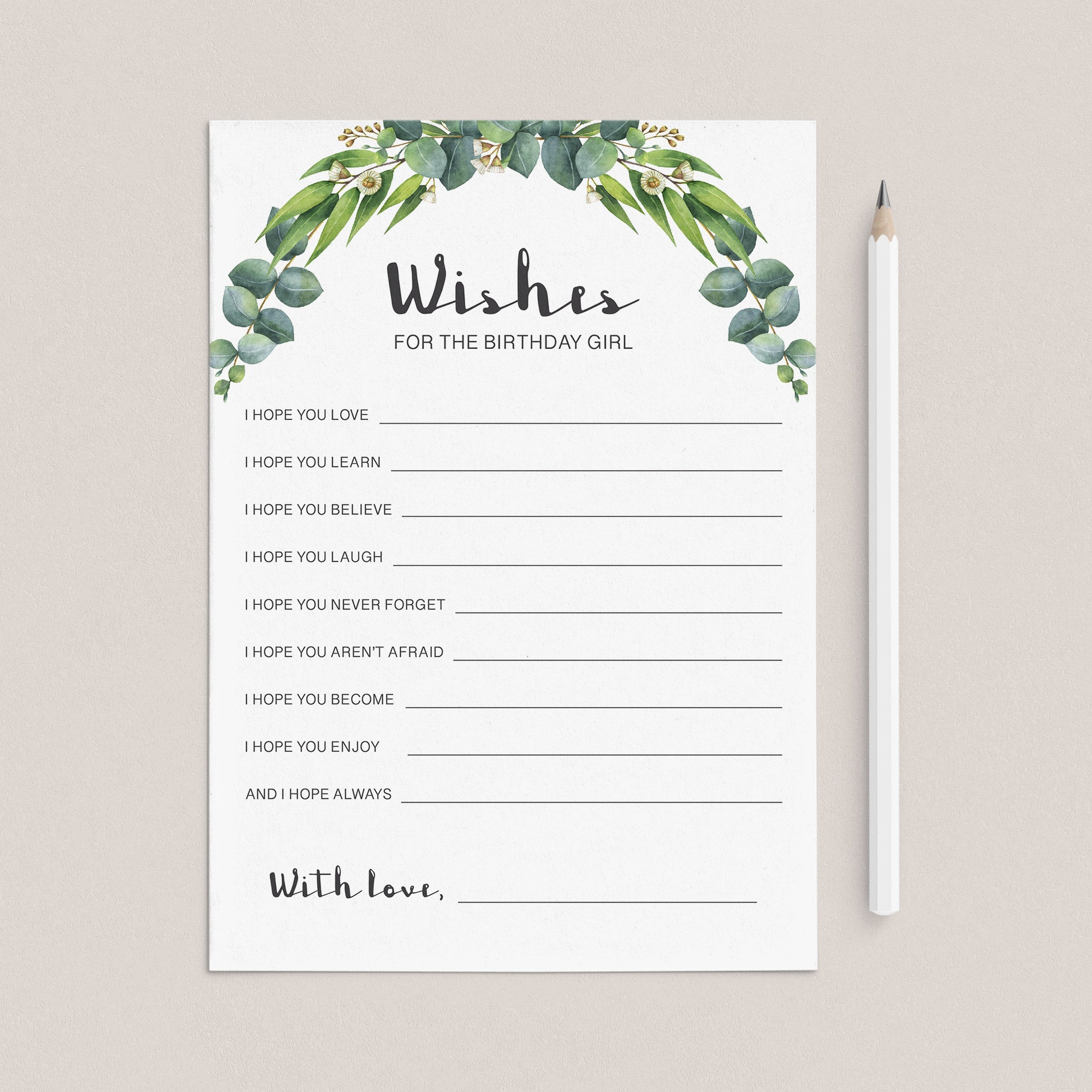 Greenery Birthday Wishes Cards For Her Printable by LittleSizzle