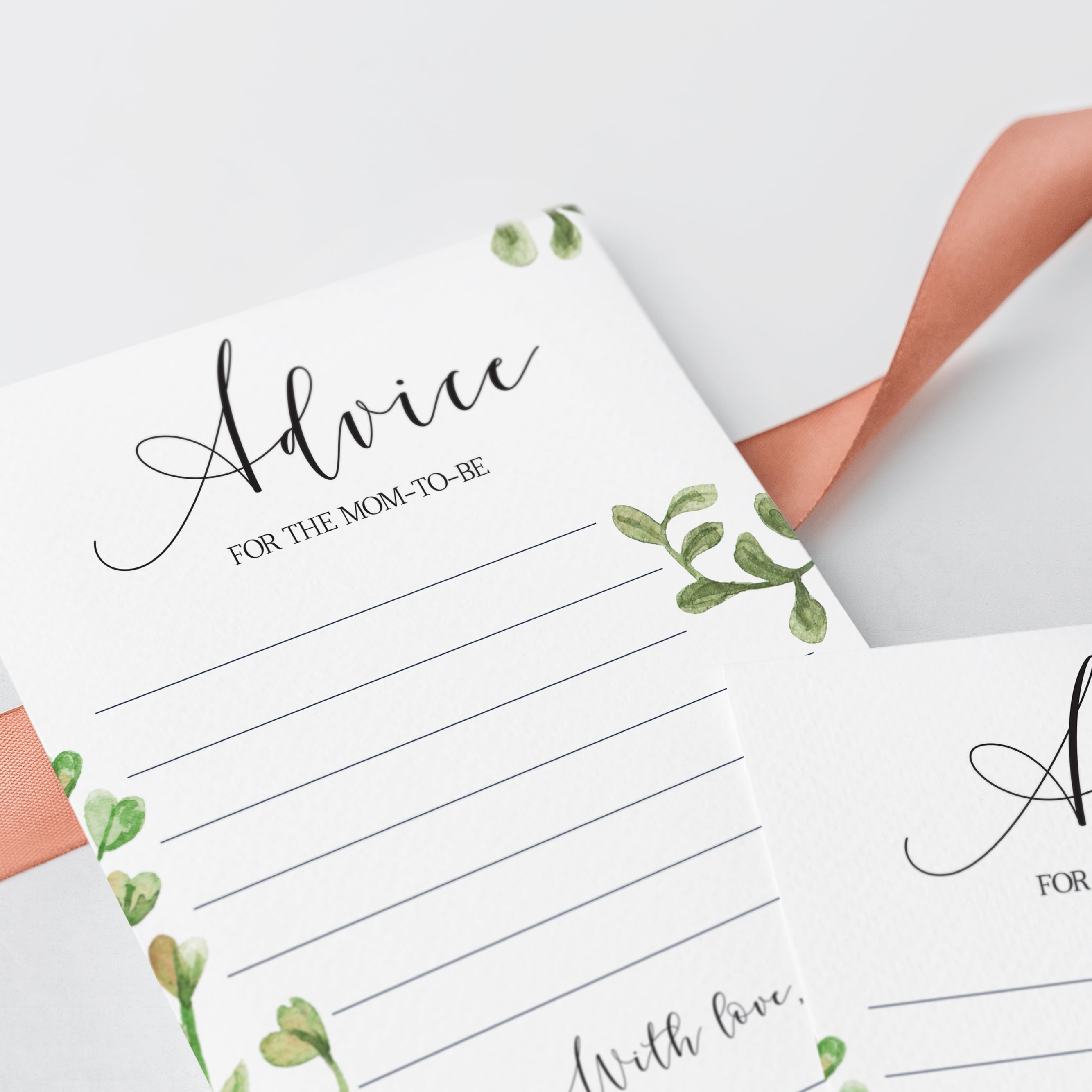 Green calligraphy baby shower advice cards for new moms by LittleSizzle