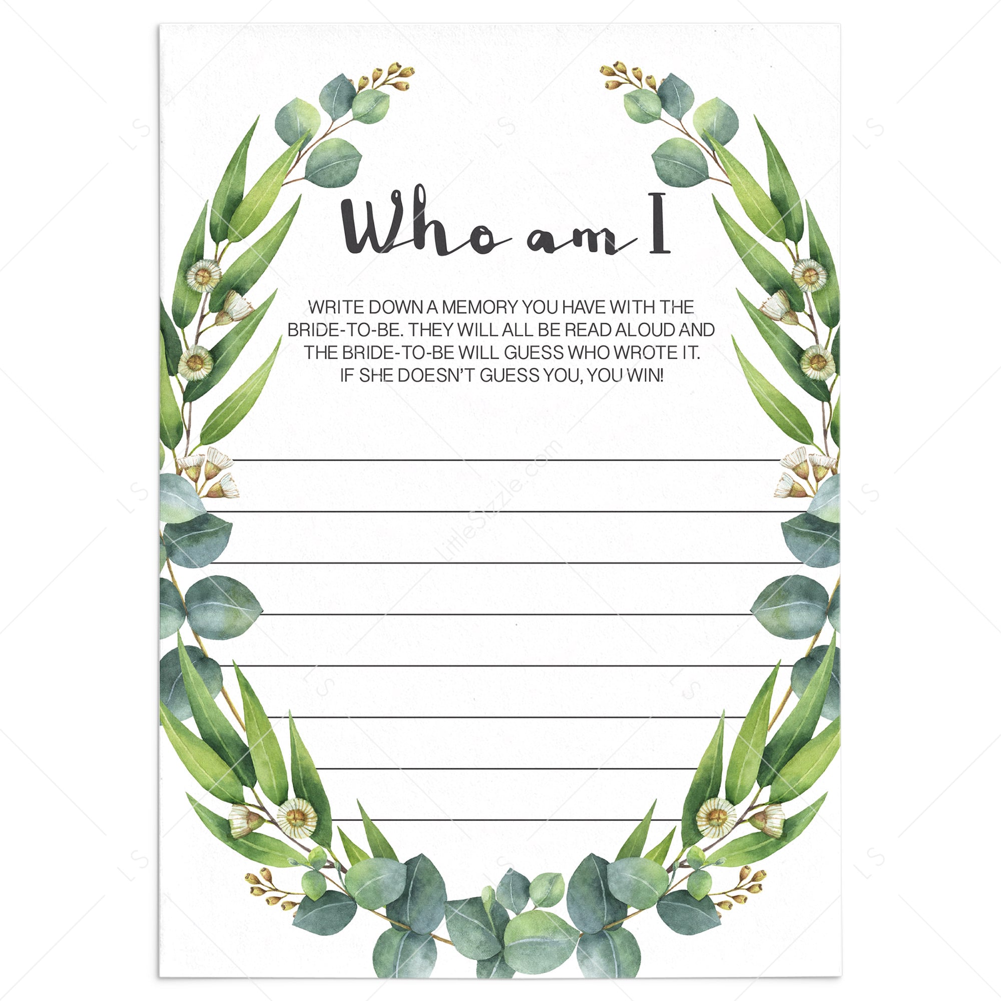 Greenery Wreath Bridal Shower Memory Game Printable by LittleSizzle