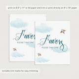Blue Favors Sign With Watercolor Clouds Printable