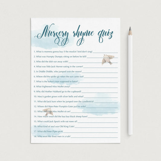 Clouds Baby Shower Nursery Rhyme Quiz Printable