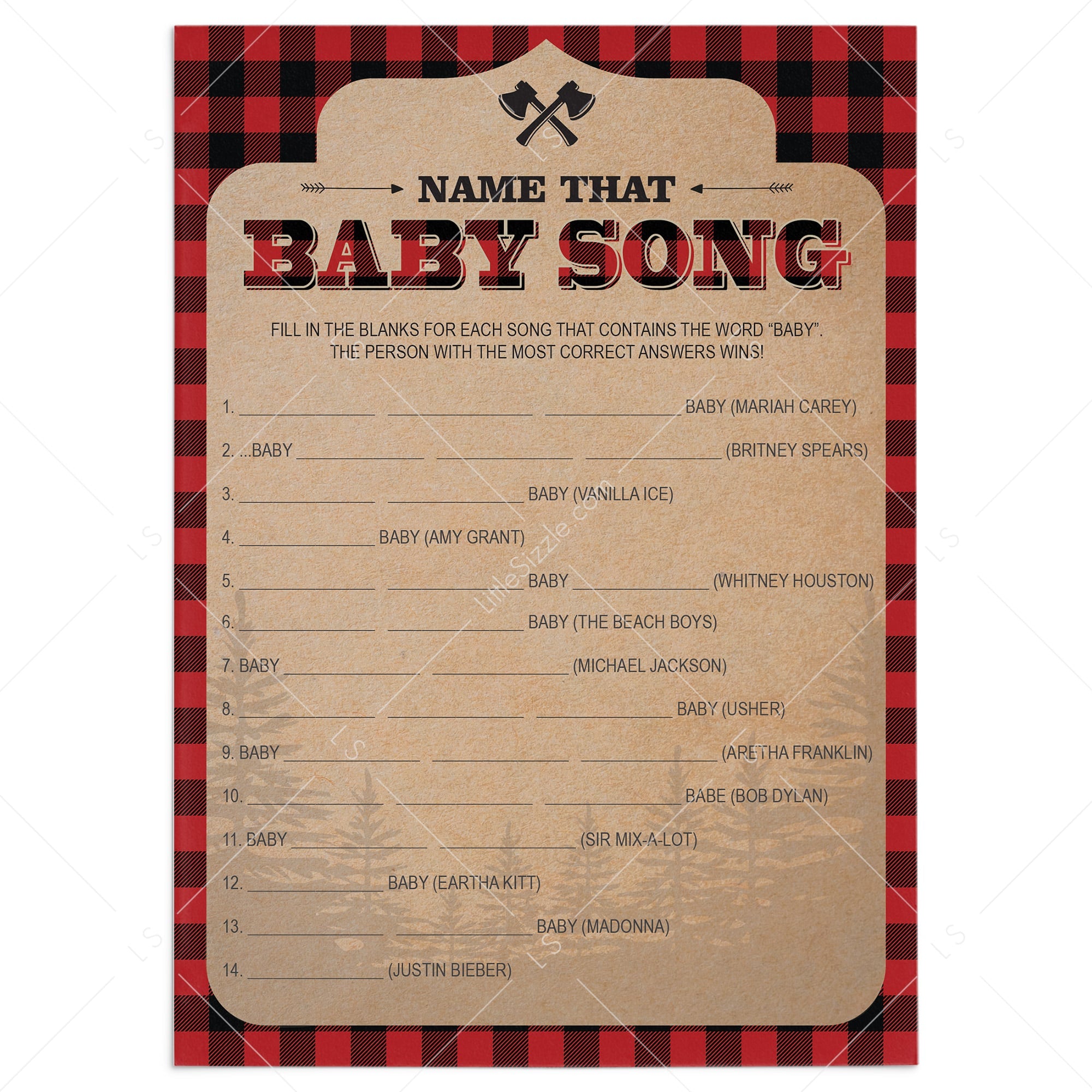 Name that baby song printable for forest baby party by LittleSizzle