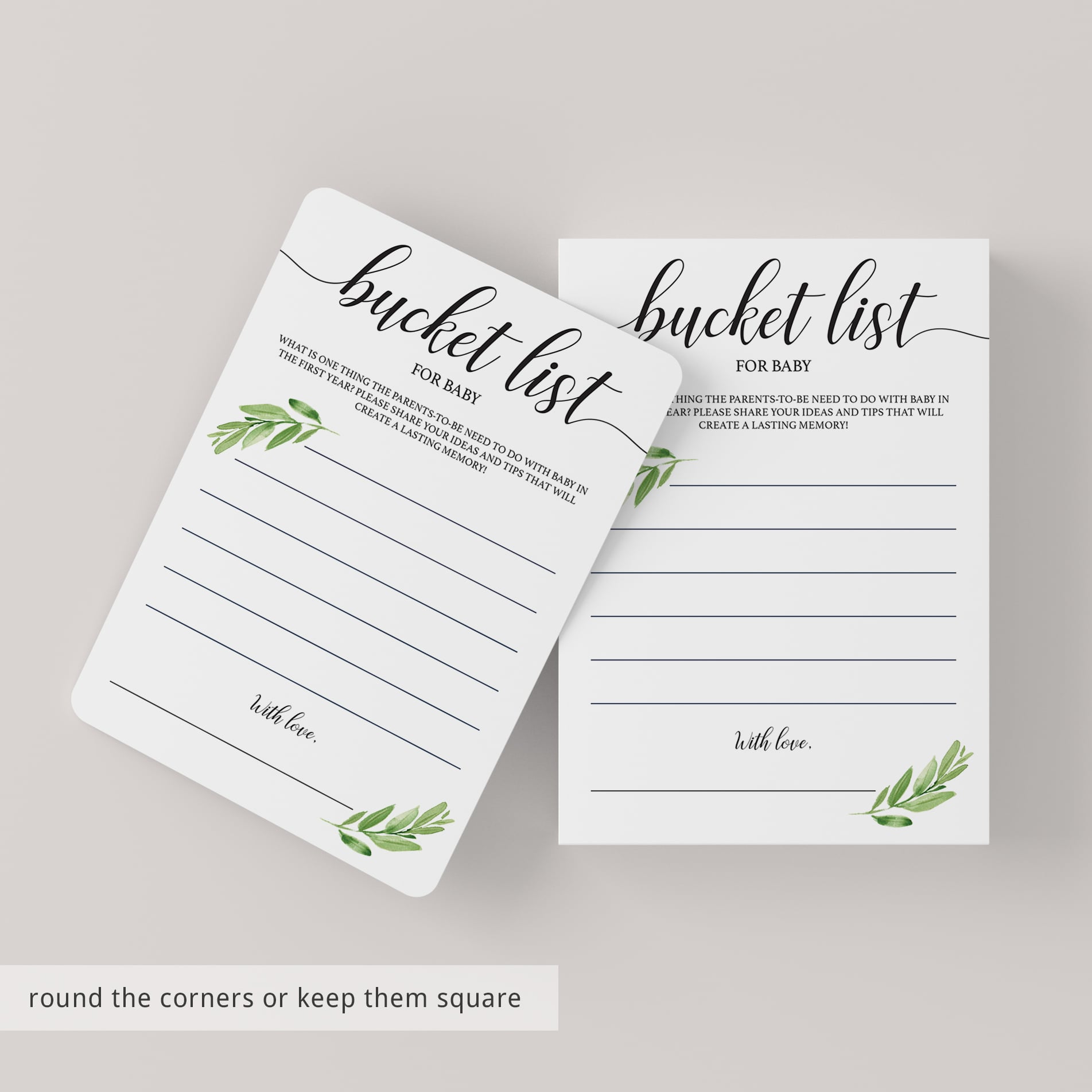 Greenery baby bucket list cards download by LittleSizzle