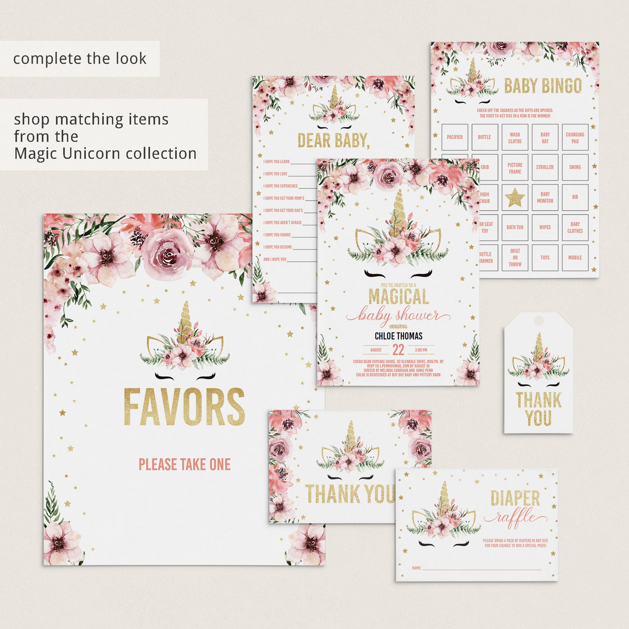 Floral unicorn baby sprinkle games and decorations by LittleSizzle