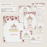 Unicorn babyshower book cards with pink flowers printable by LittleSizzle