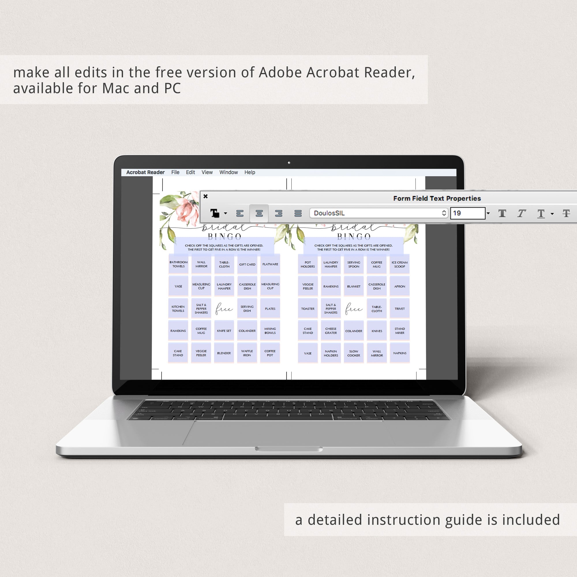 customize your own bridal shower bingo sheets