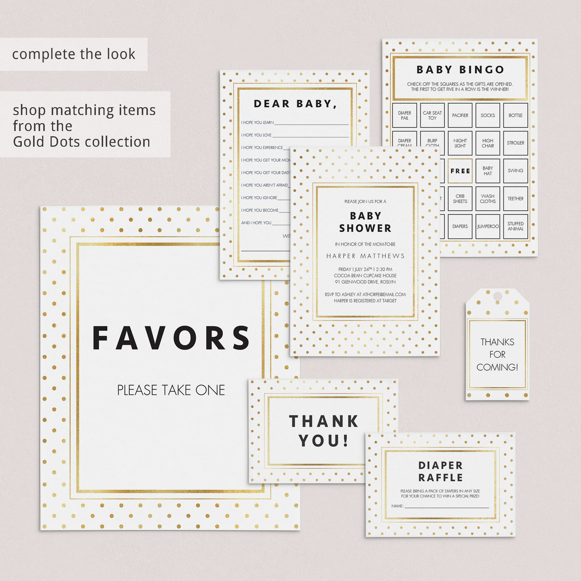 Gold polka dots baby shower ideas by LittleSizzle