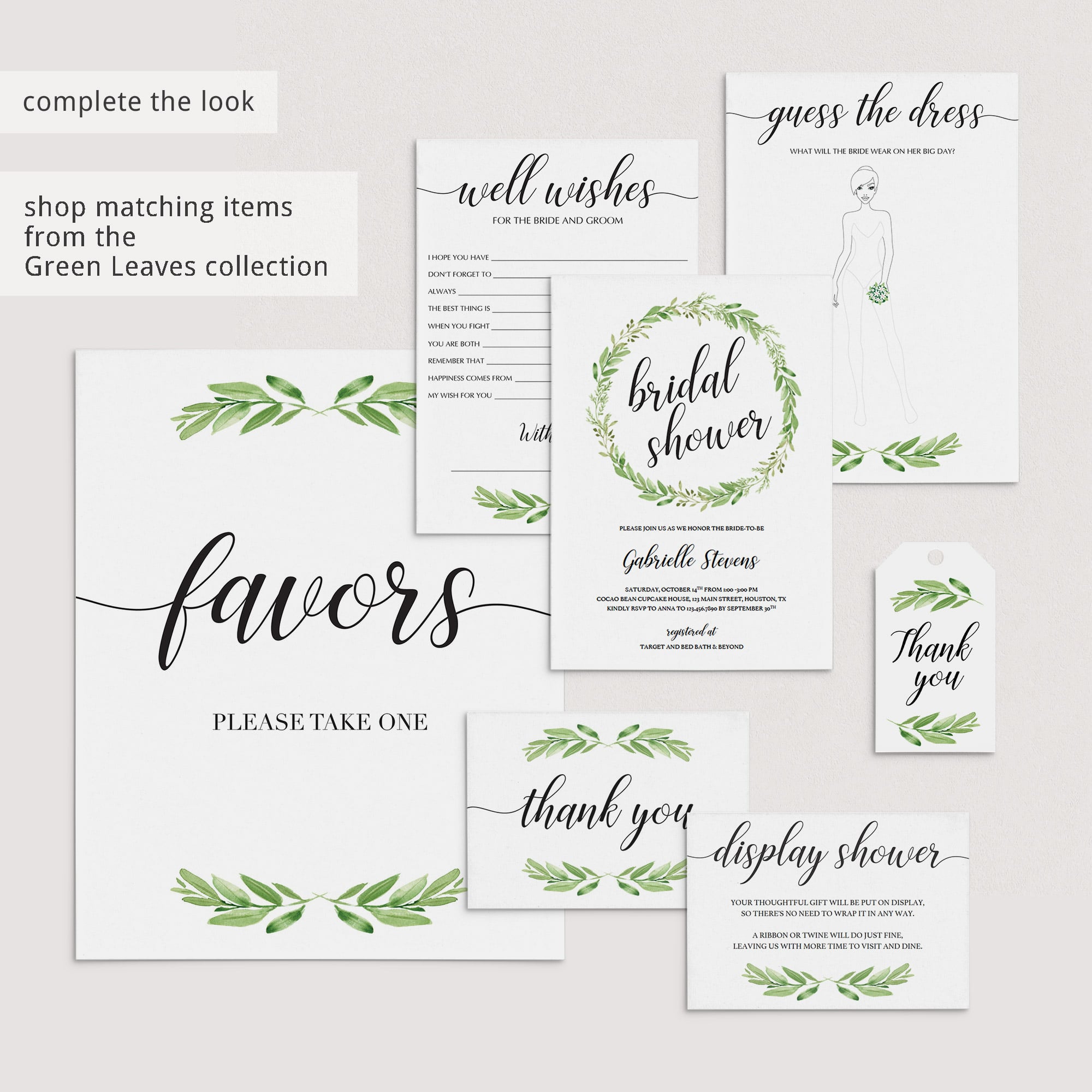 green leaf bridalshower signs bundle by LittleSizzle