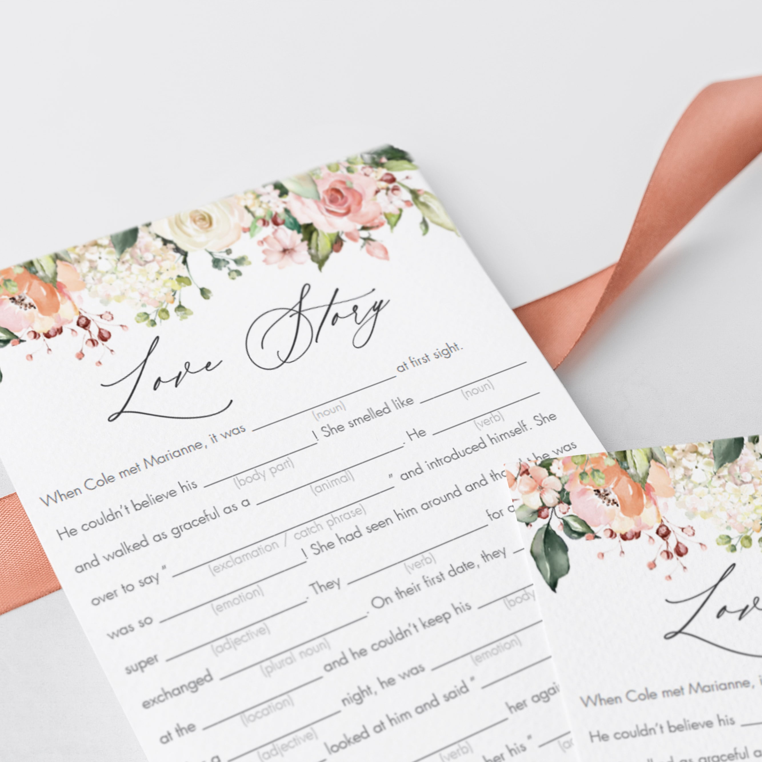 floral bridalshower mad libs game cards download