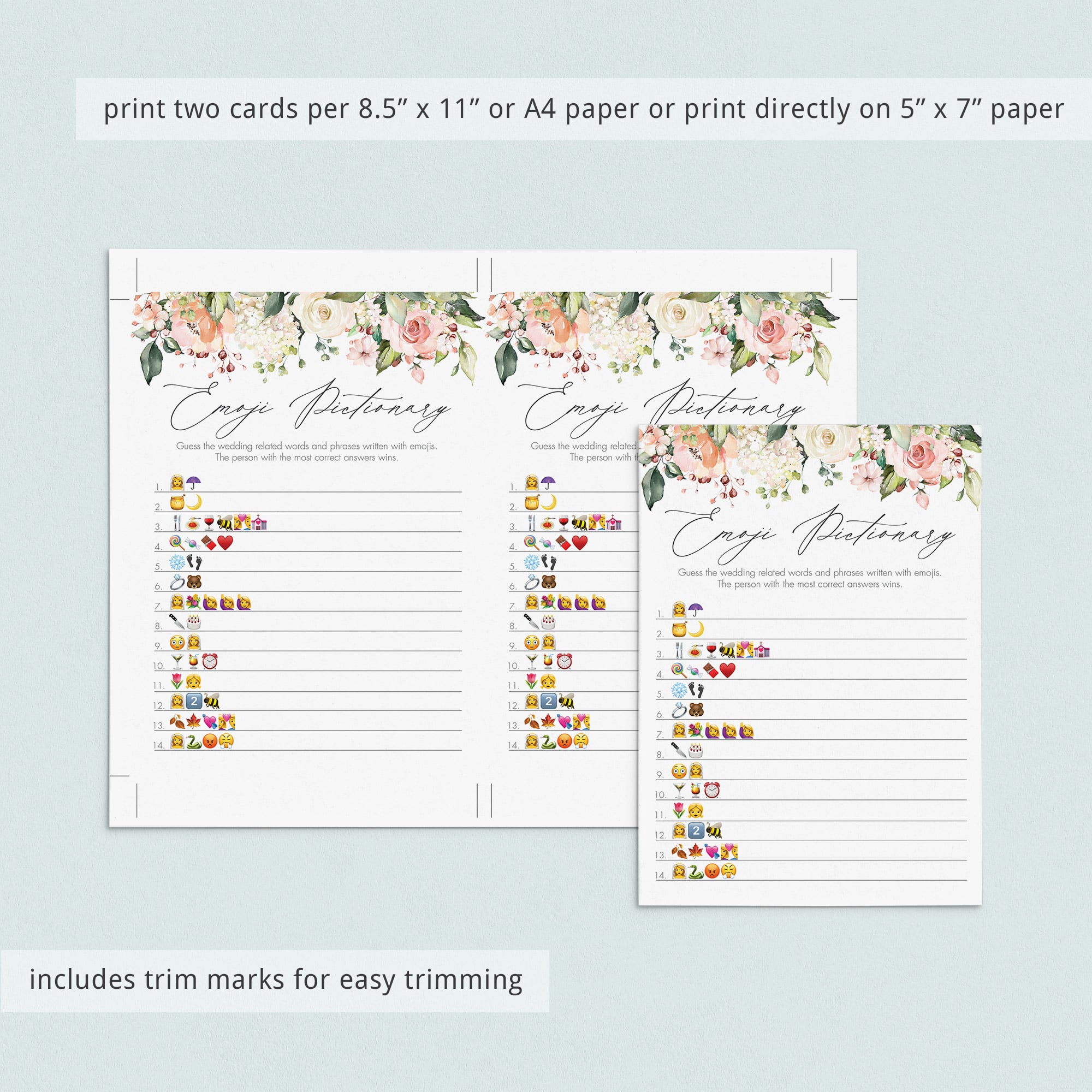 blush wedding shower emoji game instant download