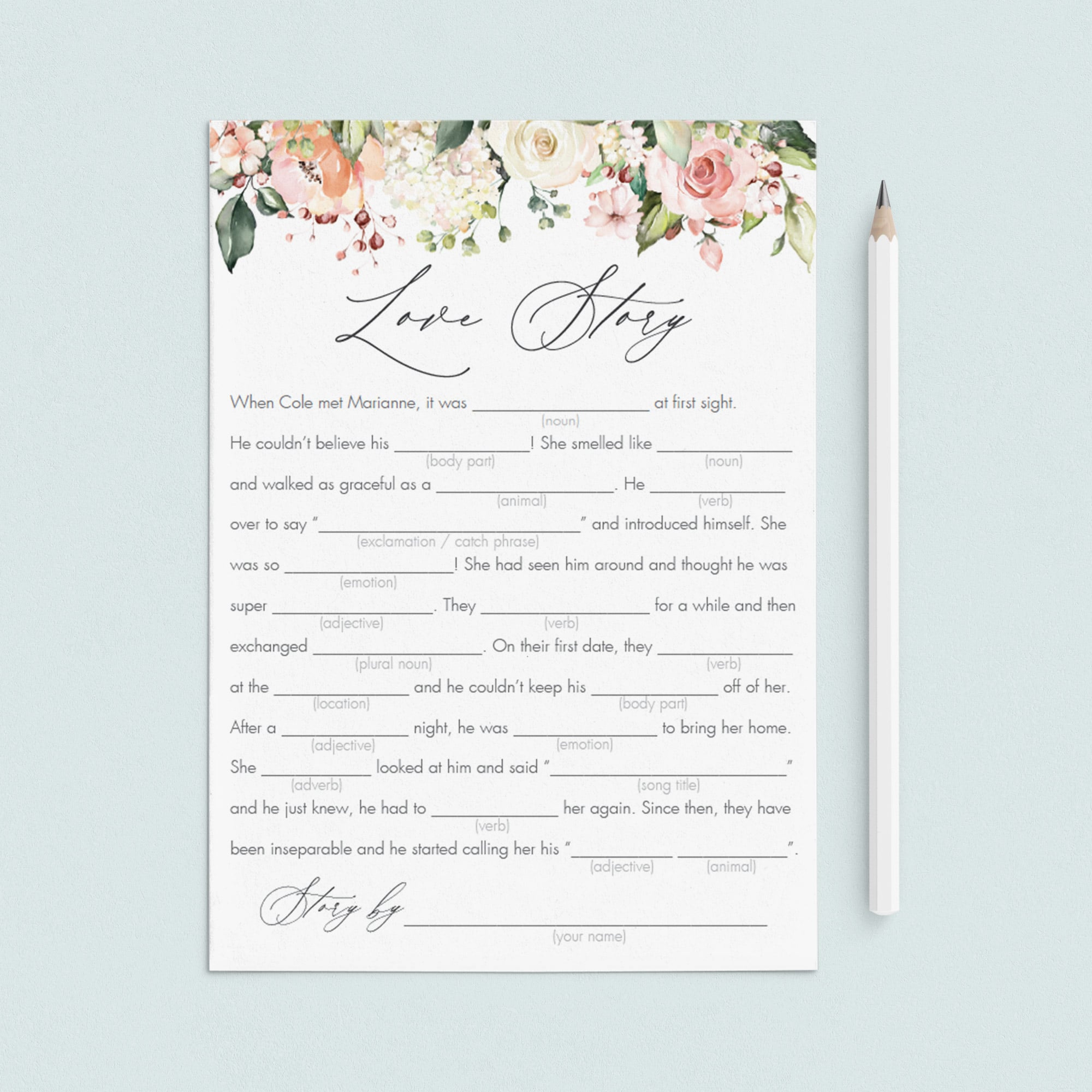 floral love story mad libs bridal shower games