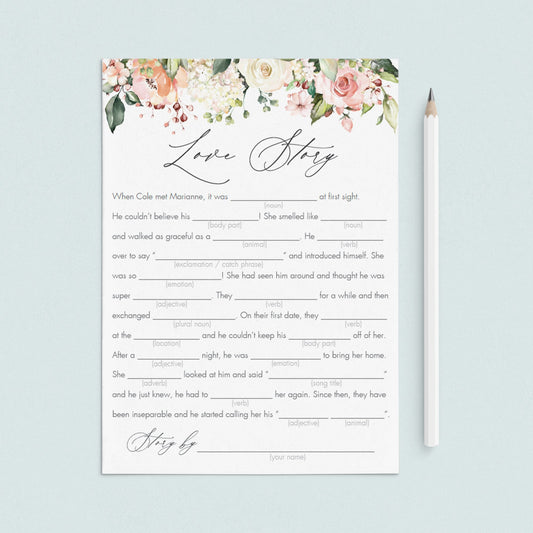 floral love story mad libs bridal shower games