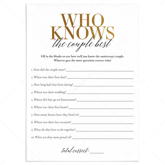 50th Anniversary Party Game Who Knows The Couple Best by LittleSizzle