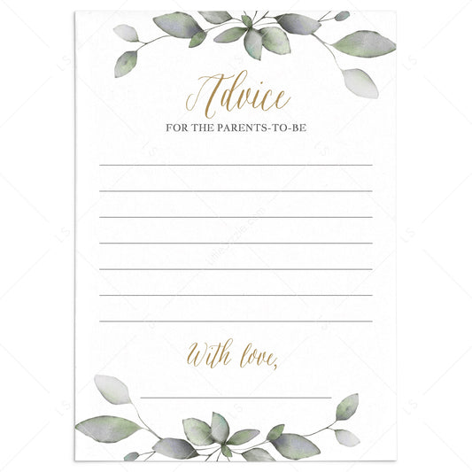 Printable advice cards for greenery couples baby shower by LittleSizzle