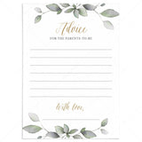 Printable advice cards for greenery couples baby shower by LittleSizzle