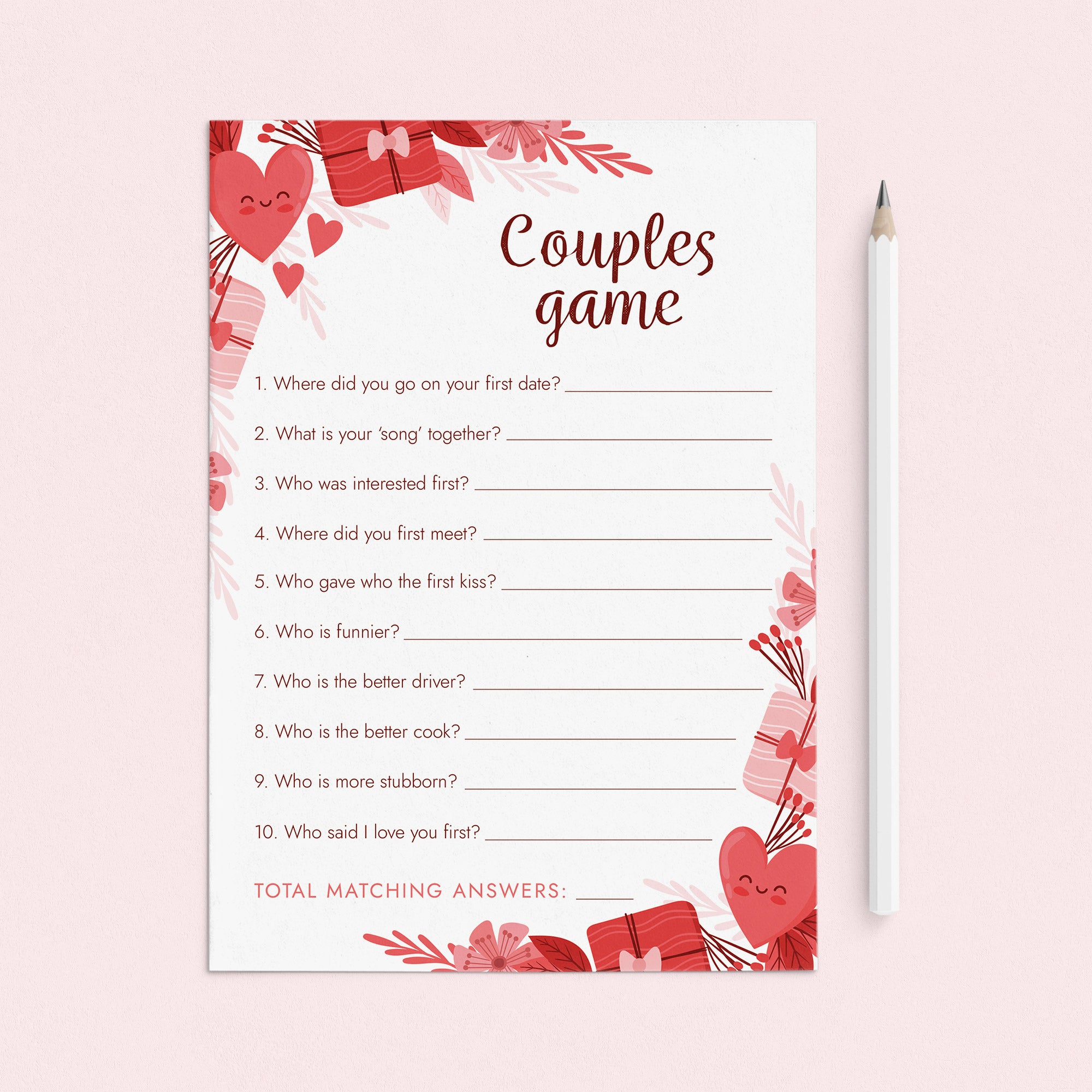 Couples Game Questions for Parties Printable by LittleSizzle