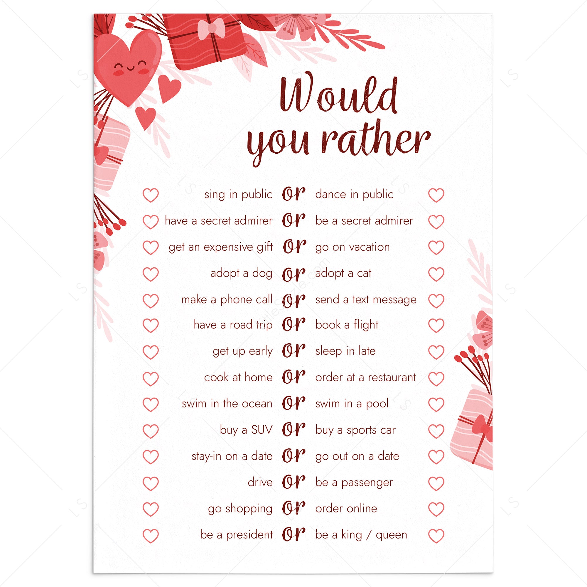 Office Would You Rather Questions Printable  14 This or That Questions –  LittleSizzle