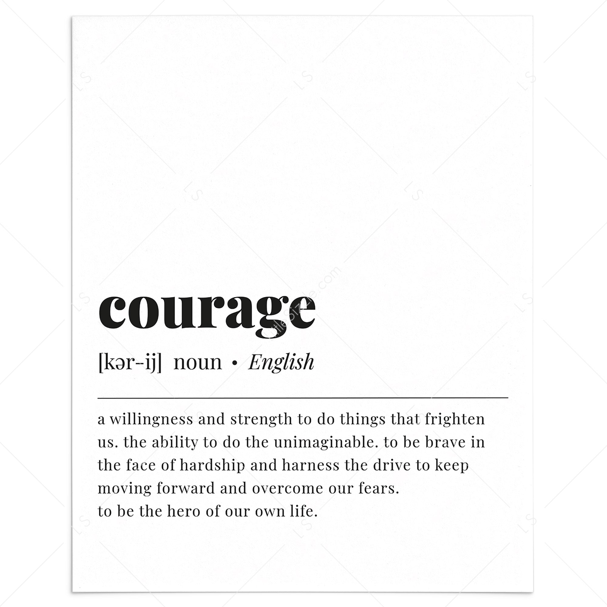 Courage Definition Printable Wall Art, Courage Quote, Courage Poster,  Courage Digital Print, Courage Affirmation, New Home Gift 