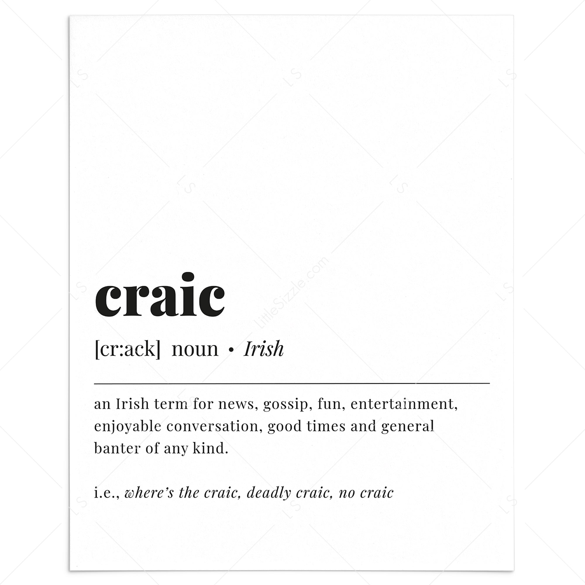 Craic Irish Definition Print Instant Download by LittleSizzle